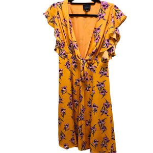 Boho mustard yellow floral dress, Sz M